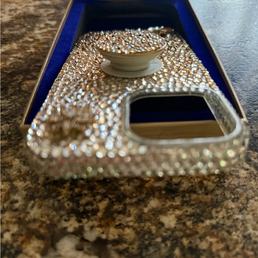 Embellished Crystal Phone Case with Ring Holder - Gold